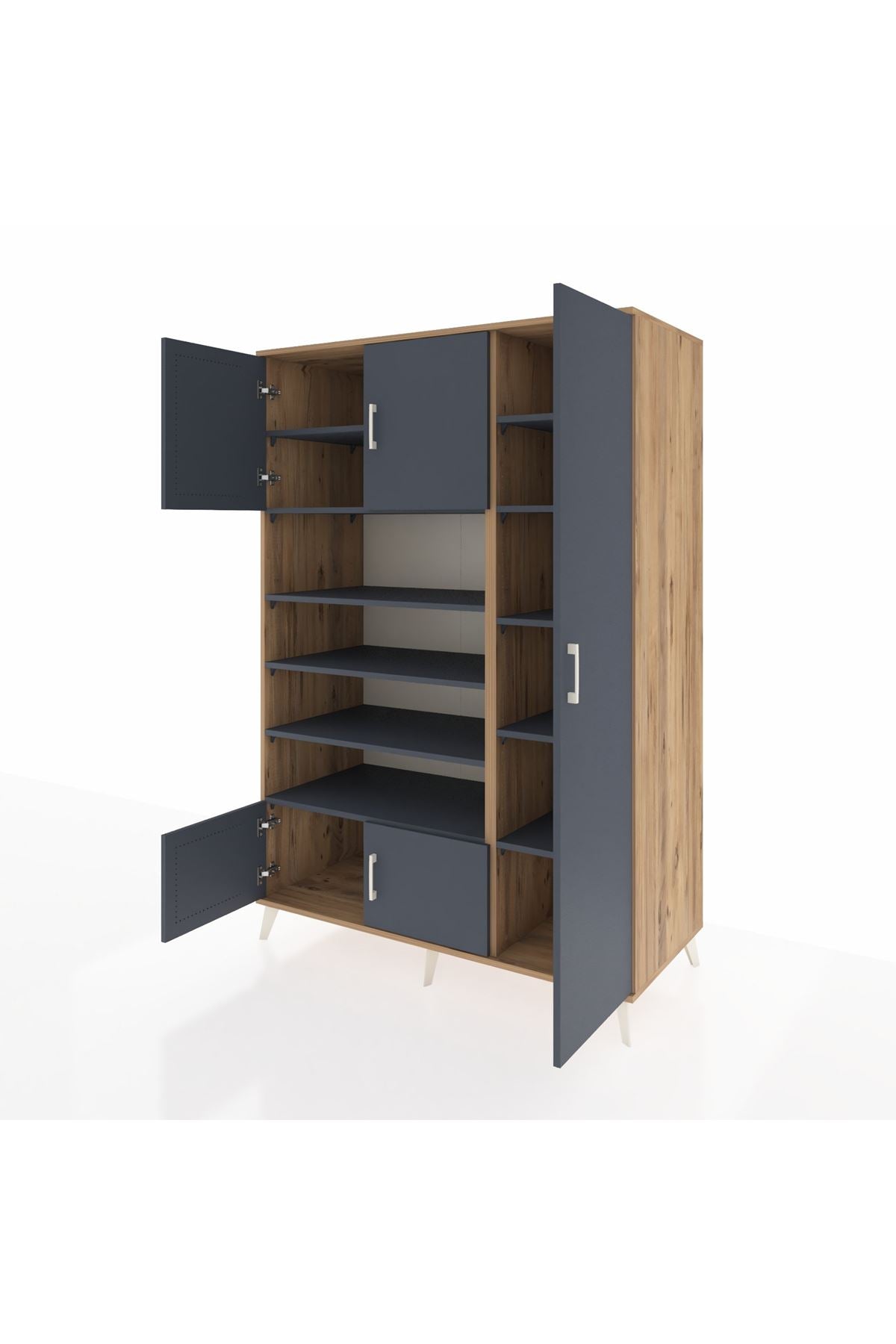 Kronos Dolap 11 Raflı 5 Kapaklı 132x59x195 Çam-Antrasit/Antrasit