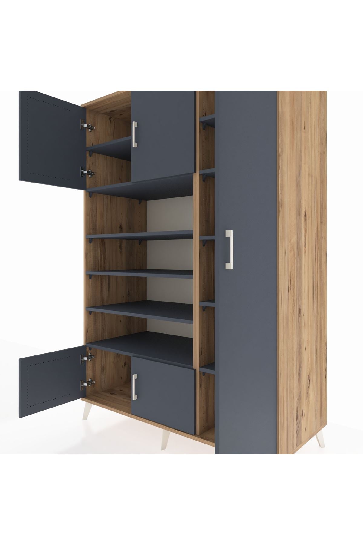 Kronos Dolap 11 Raflı 5 Kapaklı 132x59x195 Çam-Antrasit/Antrasit