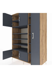 Kronos Dolap 11 Raflı 5 Kapaklı 132x59x195 Çam-Antrasit/Antrasit