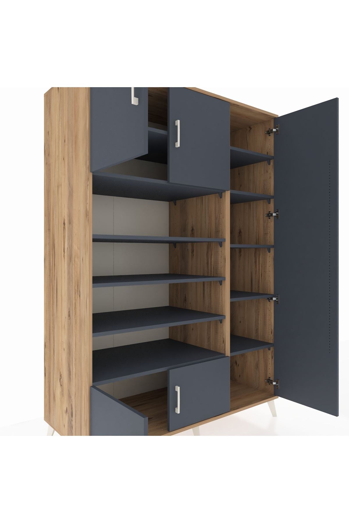 Kronos Dolap 11 Raflı 5 Kapaklı 132x59x195 Çam-Antrasit/Antrasit