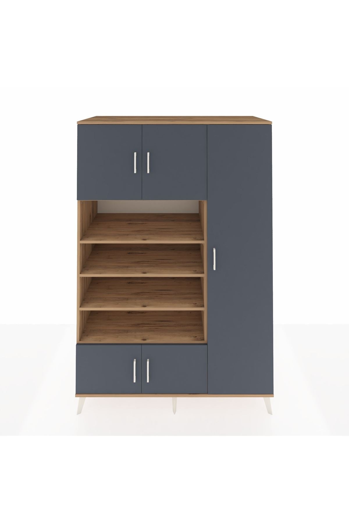 Kronos Dolap 11 Raflı 5 Kapaklı 132x59x195 Çam-Antrasit/Çam