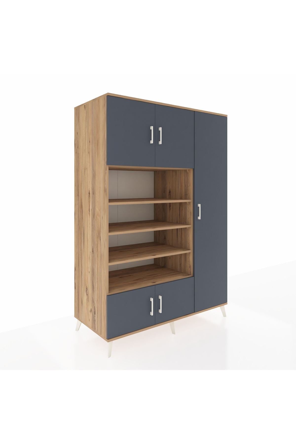 Kronos Dolap 11 Raflı 5 Kapaklı 132x59x195 Çam-Antrasit/Çam