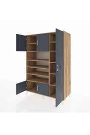 Kronos Dolap 11 Raflı 5 Kapaklı 132x59x195 Çam-Antrasit/Çam