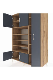 Kronos Dolap 11 Raflı 5 Kapaklı 132x59x195 Çam-Antrasit/Çam