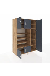 Kronos Dolap 11 Raflı 5 Kapaklı 132x59x195 Çam-Antrasit/Çam