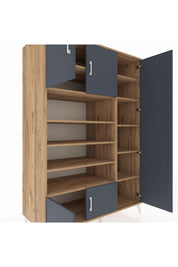 Kronos Dolap 11 Raflı 5 Kapaklı 132x59x195 Çam-Antrasit/Çam