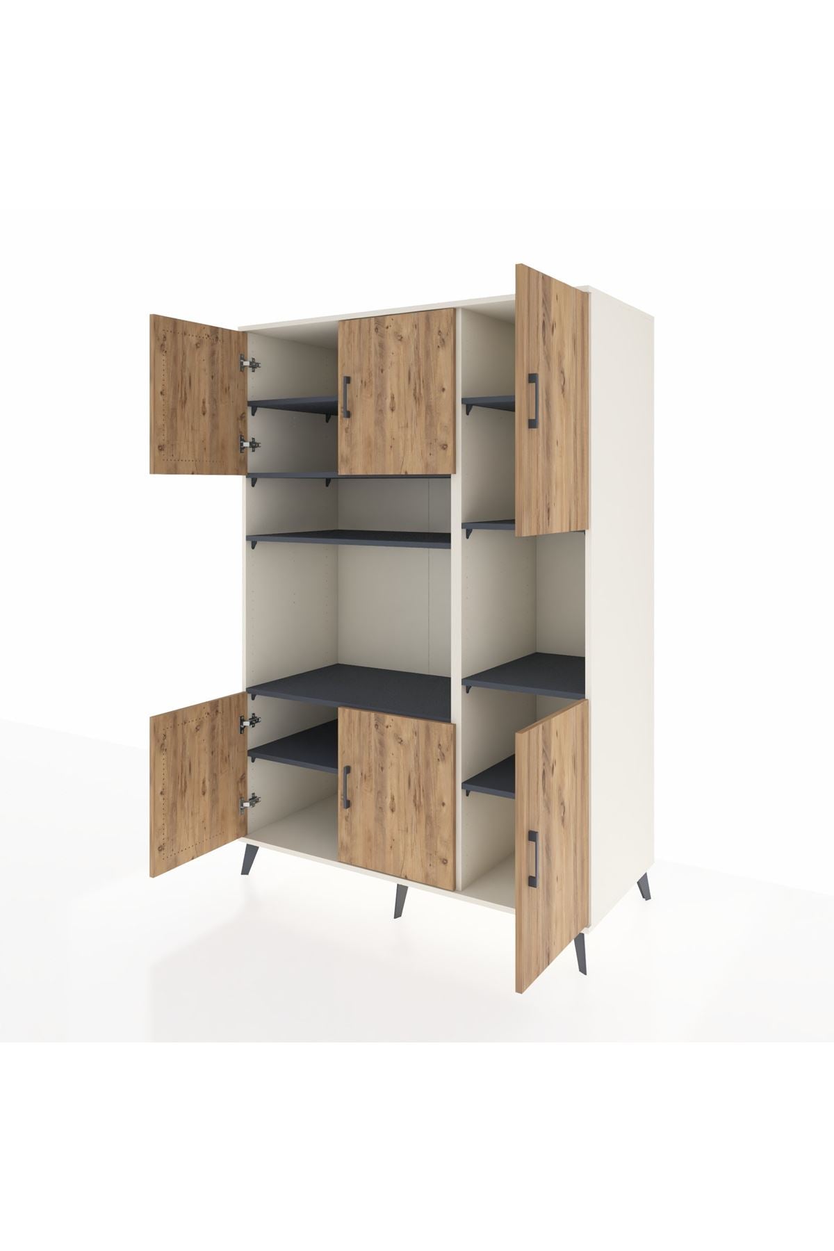 Kronos Dolap 9 Raflı 6 Kapaklı 132x59x195 Aytaşı-Çam/Antrasit