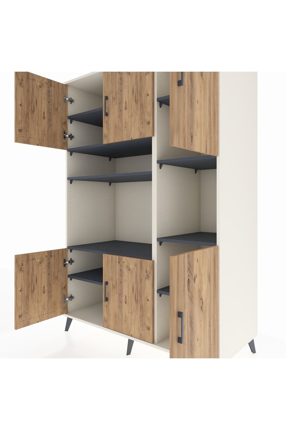 Kronos Dolap 9 Raflı 6 Kapaklı 132x59x195 Aytaşı-Çam/Antrasit