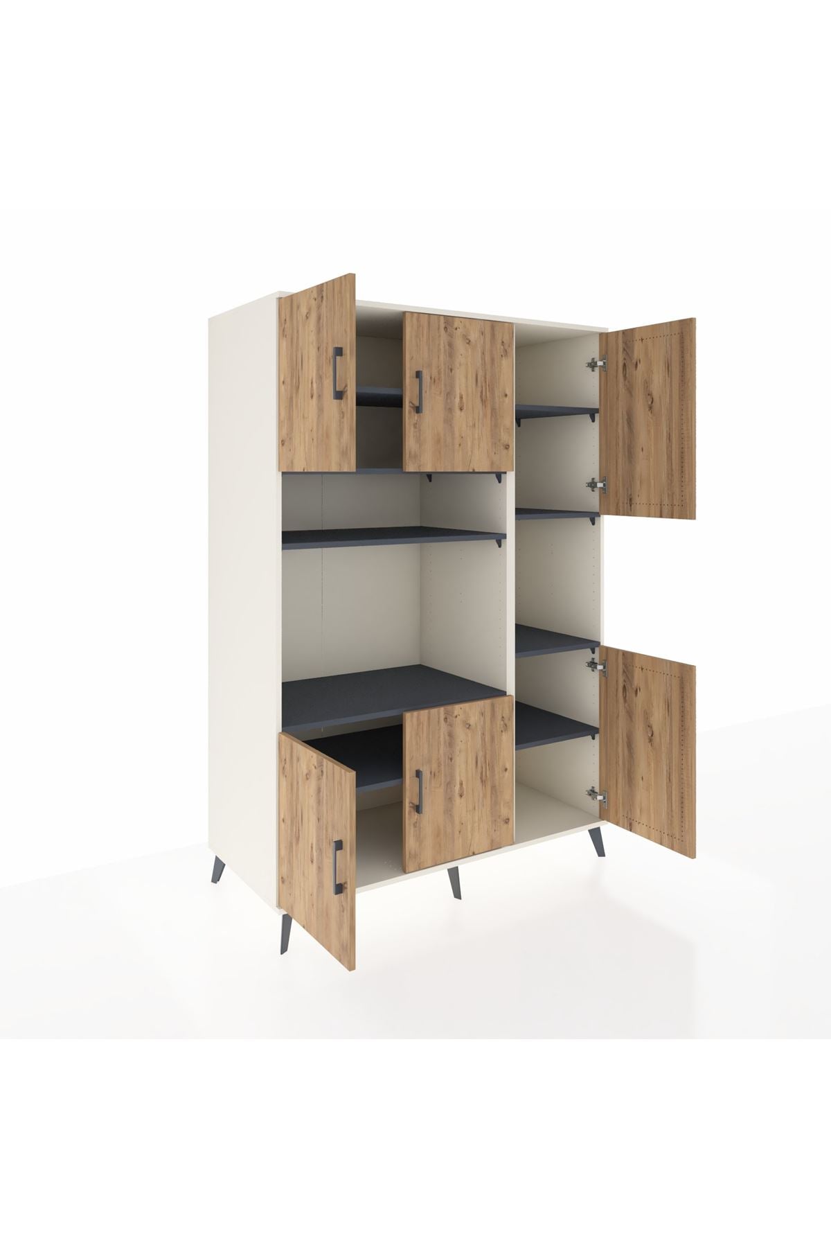 Kronos Dolap 9 Raflı 6 Kapaklı 132x59x195 Aytaşı-Çam/Antrasit