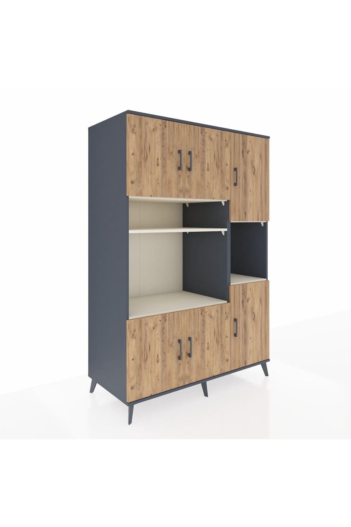 Kronos Dolap 9 Raflı 6 Kapaklı 132x59x195 Antrasit-Çam/Aytaşı