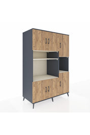 Kronos Dolap 9 Raflı 6 Kapaklı 132x59x195 Antrasit-Çam/Aytaşı