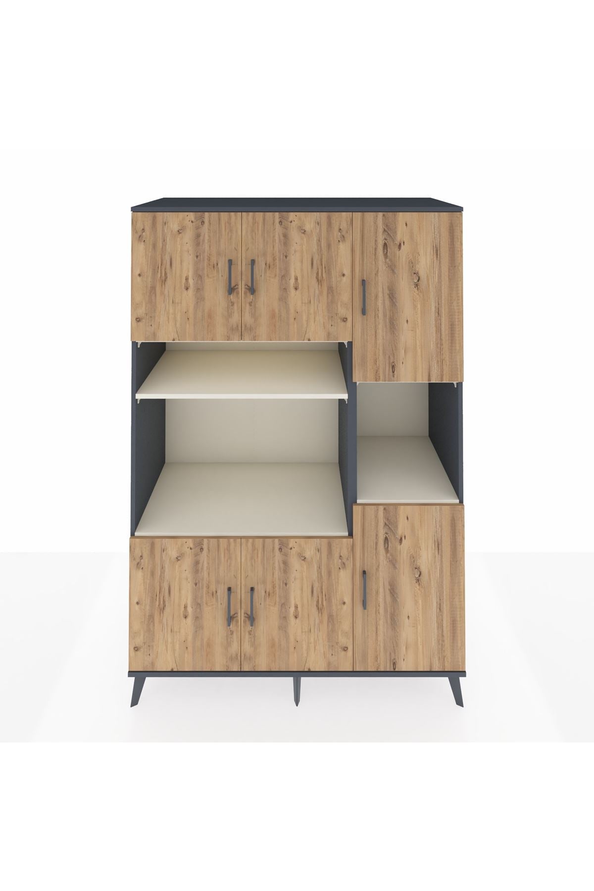 Kronos Dolap 9 Raflı 6 Kapaklı 132x59x195 Antrasit-Çam/Aytaşı