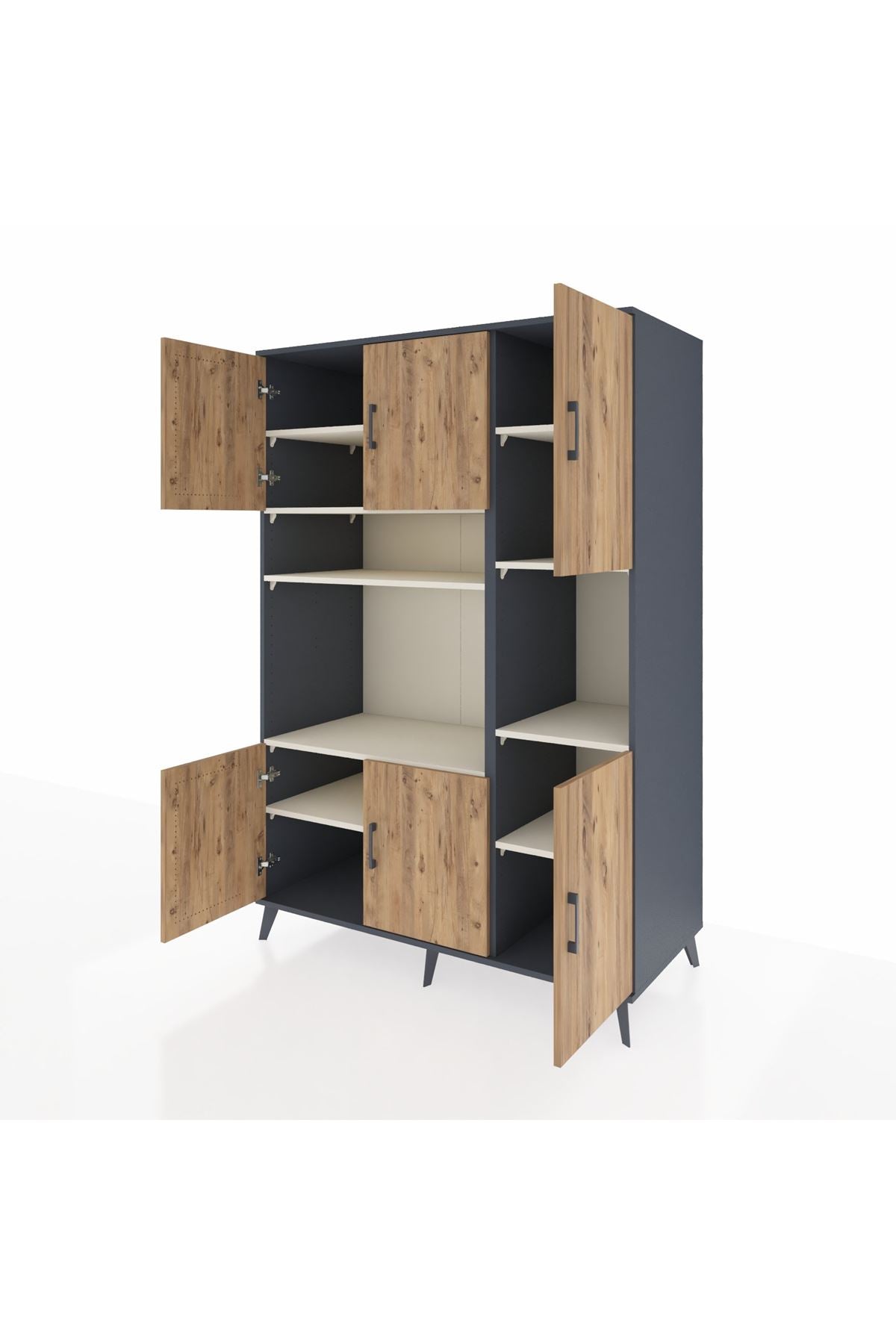 Kronos Dolap 9 Raflı 6 Kapaklı 132x59x195 Antrasit-Çam/Aytaşı