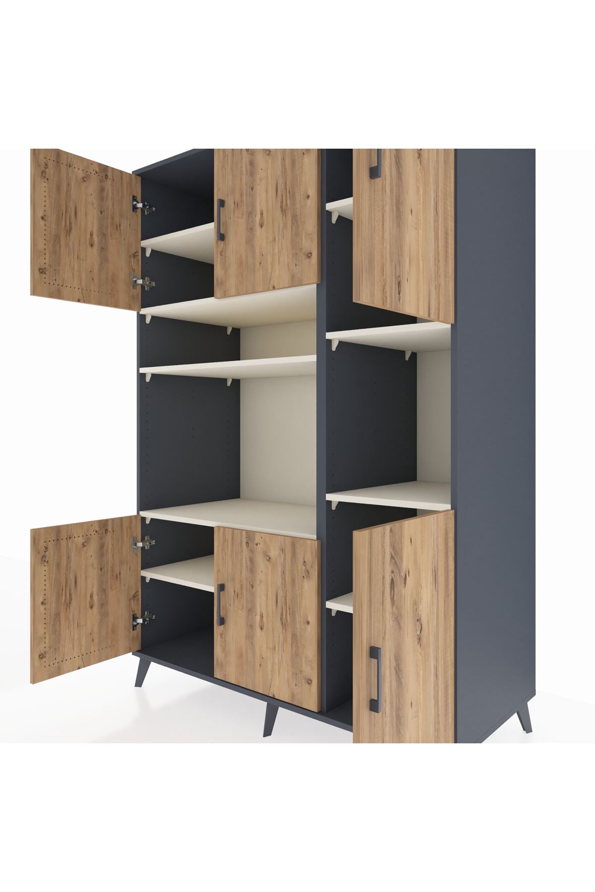 Kronos Dolap 9 Raflı 6 Kapaklı 132x59x195 Antrasit-Çam/Aytaşı