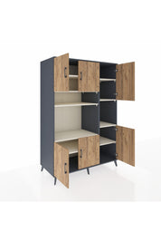 Kronos Dolap 9 Raflı 6 Kapaklı 132x59x195 Antrasit-Çam/Aytaşı