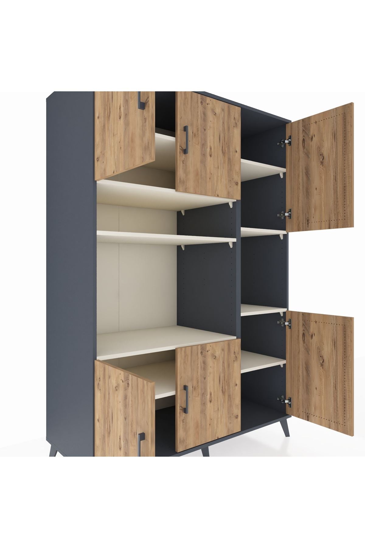 Kronos Dolap 9 Raflı 6 Kapaklı 132x59x195 Antrasit-Çam/Aytaşı