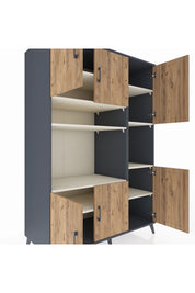 Kronos Dolap 9 Raflı 6 Kapaklı 132x59x195 Antrasit-Çam/Aytaşı