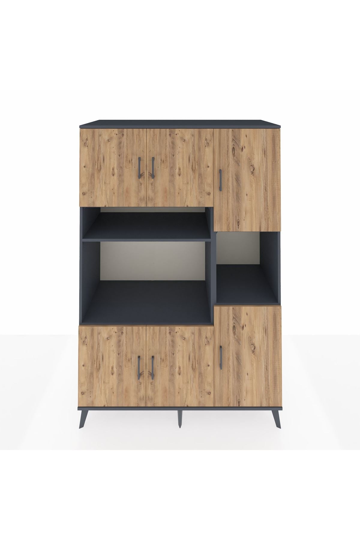 Kronos Dolap 9 Raflı 6 Kapaklı 132x59x195 Antrasit-Çam/Antrasit