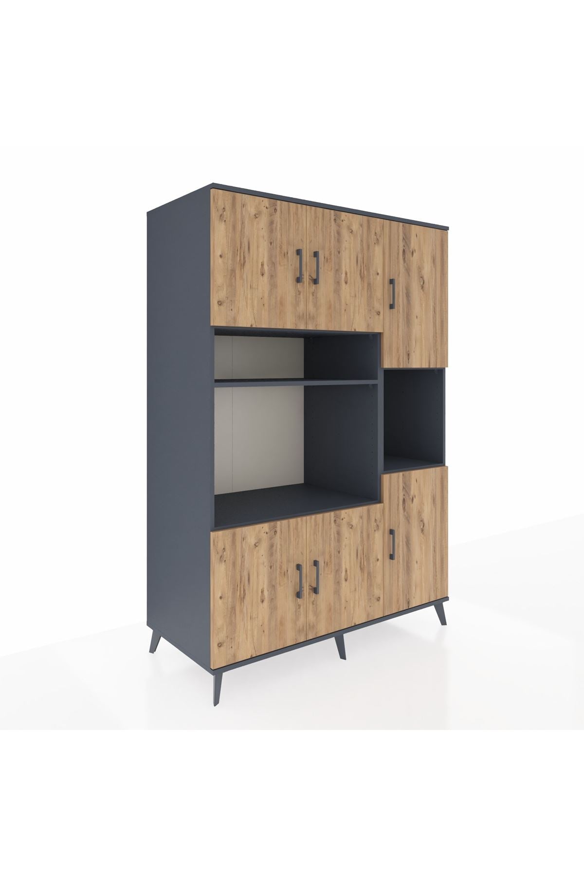 Kronos Dolap 9 Raflı 6 Kapaklı 132x59x195 Antrasit-Çam/Antrasit