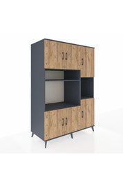 Kronos Dolap 9 Raflı 6 Kapaklı 132x59x195 Antrasit-Çam/Antrasit