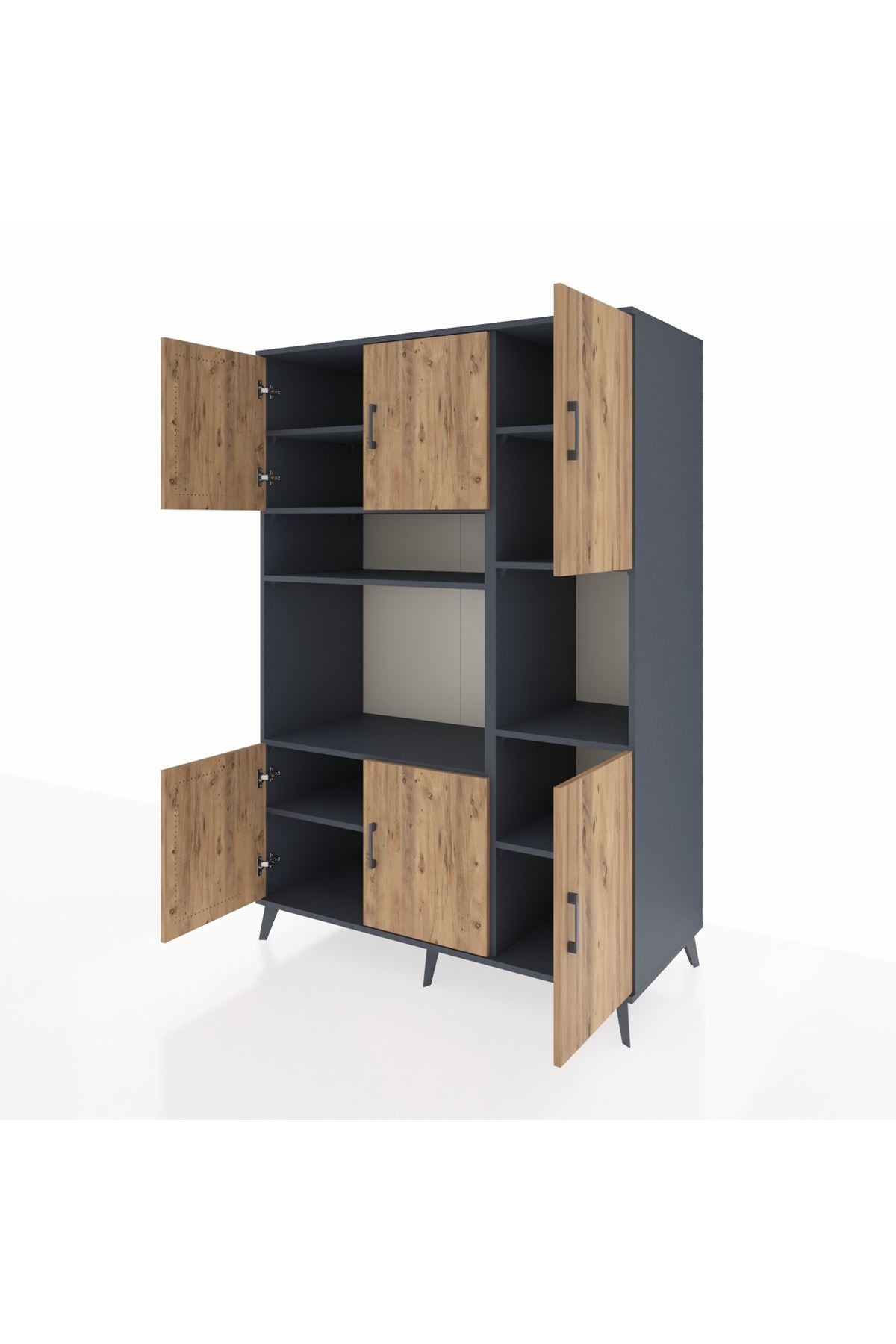 Kronos Dolap 9 Raflı 6 Kapaklı 132x59x195 Antrasit-Çam/Antrasit