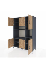 Kronos Dolap 9 Raflı 6 Kapaklı 132x59x195 Antrasit-Çam/Antrasit