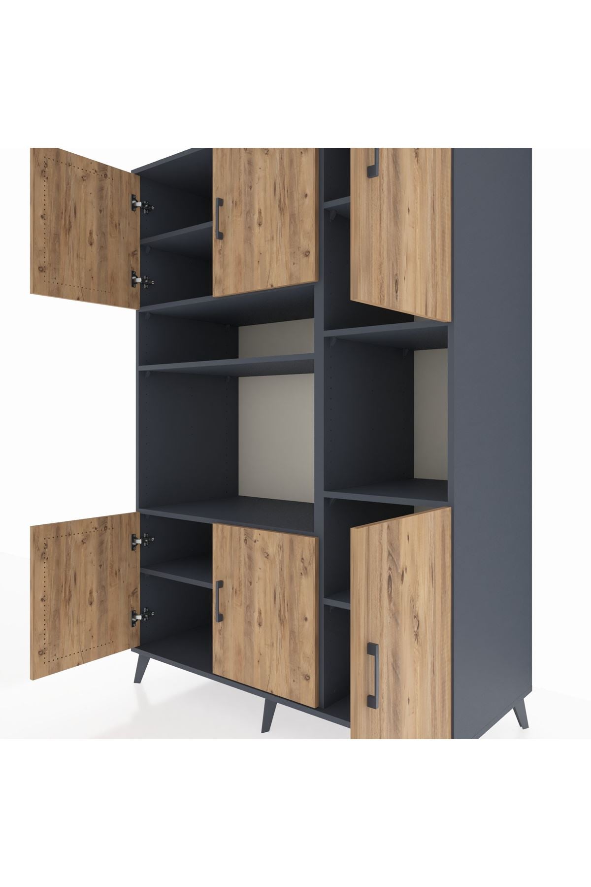 Kronos Dolap 9 Raflı 6 Kapaklı 132x59x195 Antrasit-Çam/Antrasit