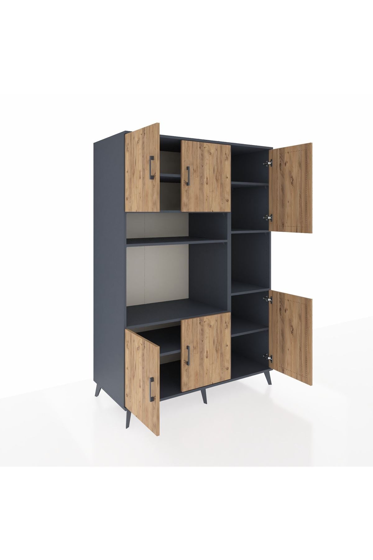 Kronos Dolap 9 Raflı 6 Kapaklı 132x59x195 Antrasit-Çam/Antrasit