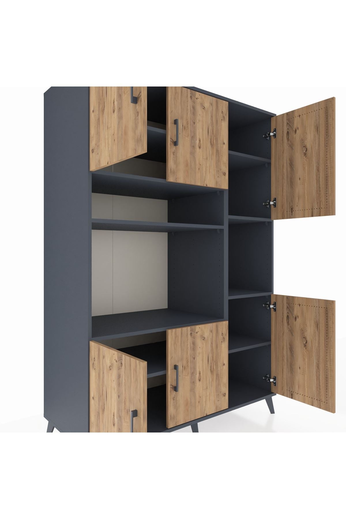 Kronos Dolap 9 Raflı 6 Kapaklı 132x59x195 Antrasit-Çam/Antrasit