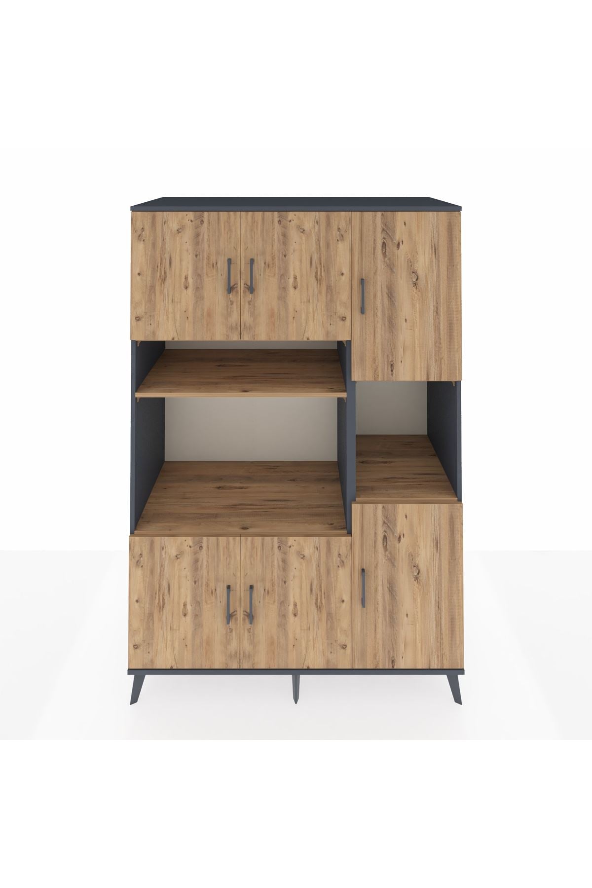 Kronos Dolap 9 Raflı 6 Kapaklı 132x59x195 Antrasit-Çam/Çam