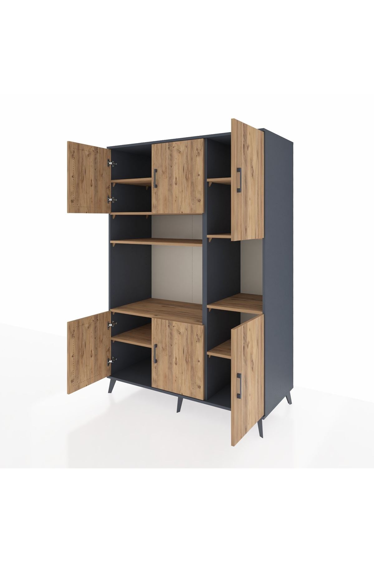 Kronos Dolap 9 Raflı 6 Kapaklı 132x59x195 Antrasit-Çam/Çam