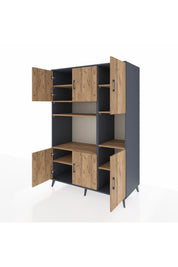 Kronos Dolap 9 Raflı 6 Kapaklı 132x59x195 Antrasit-Çam/Çam