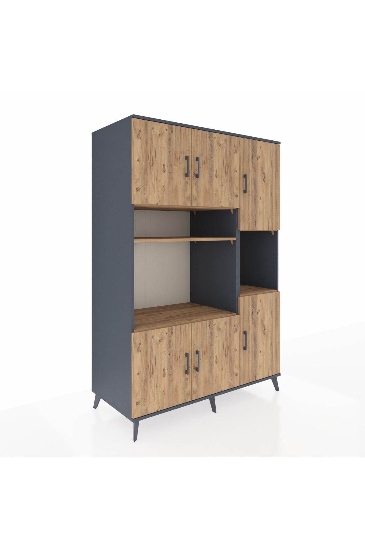 Kronos Dolap 9 Raflı 6 Kapaklı 132x59x195 Antrasit-Çam/Çam