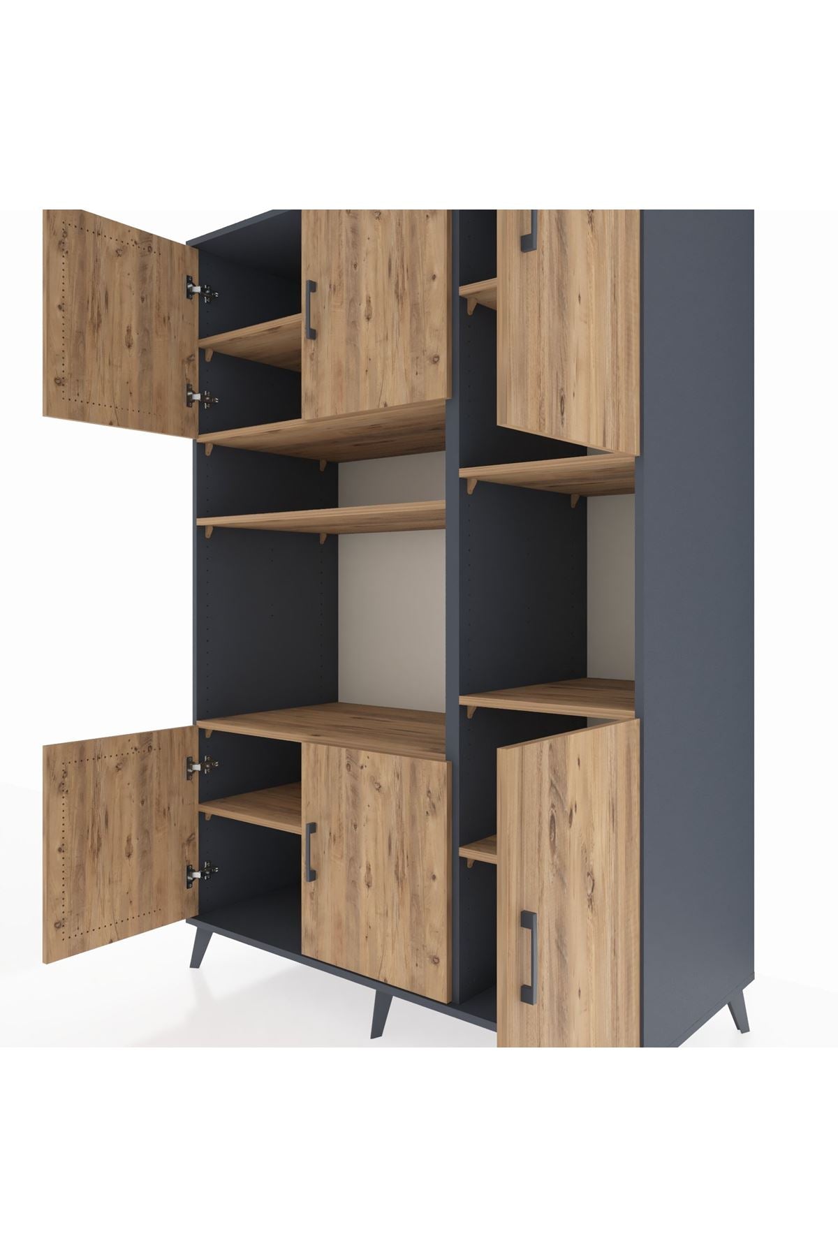 Kronos Dolap 9 Raflı 6 Kapaklı 132x59x195 Antrasit-Çam/Çam