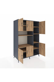 Kronos Dolap 9 Raflı 6 Kapaklı 132x59x195 Antrasit-Çam/Çam