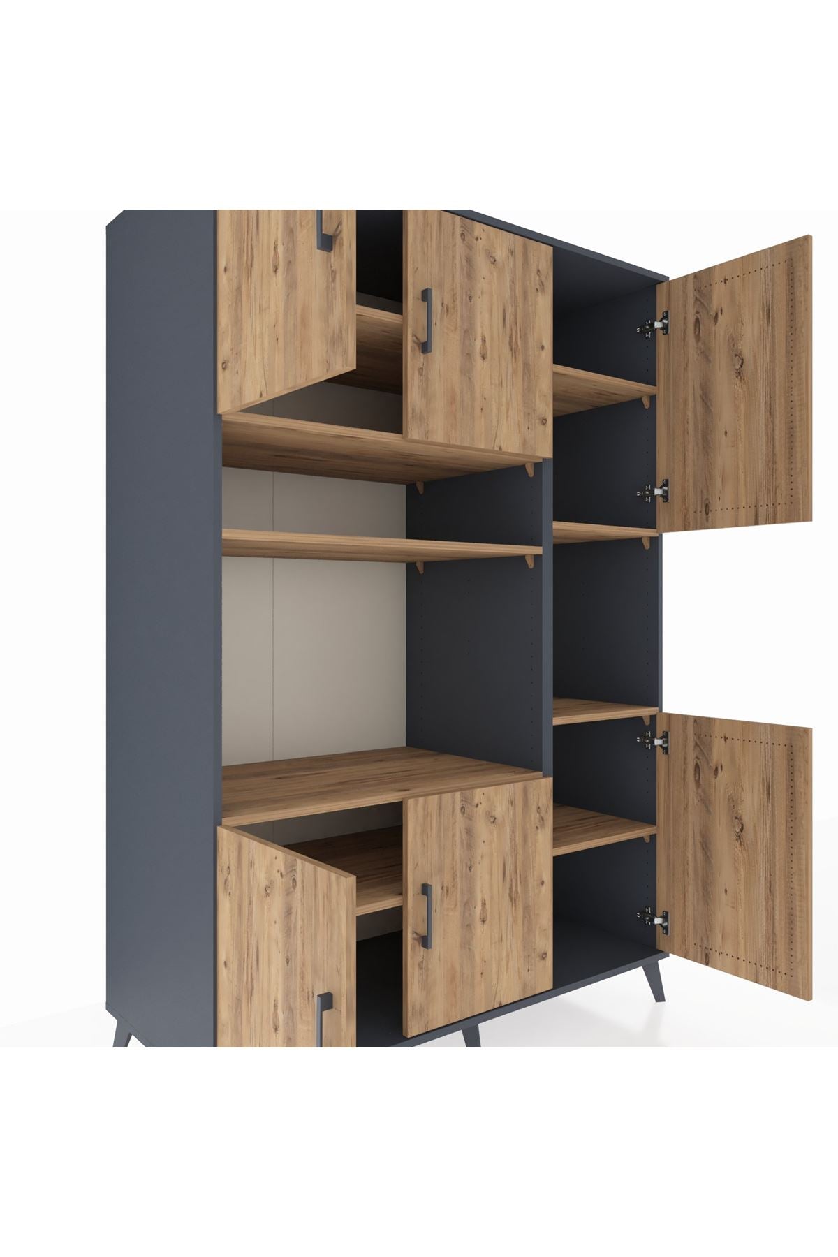 Kronos Dolap 9 Raflı 6 Kapaklı 132x59x195 Antrasit-Çam/Çam