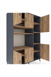 Kronos Dolap 9 Raflı 6 Kapaklı 132x59x195 Antrasit-Çam/Çam