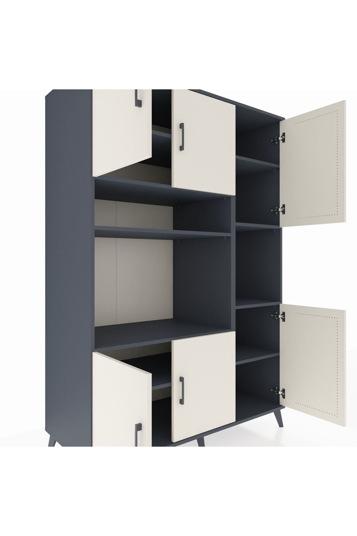 Kronos Dolap 9 Raflı 6 Kapaklı 132x59x195 Antrasit-Aytaşı/Antrasit