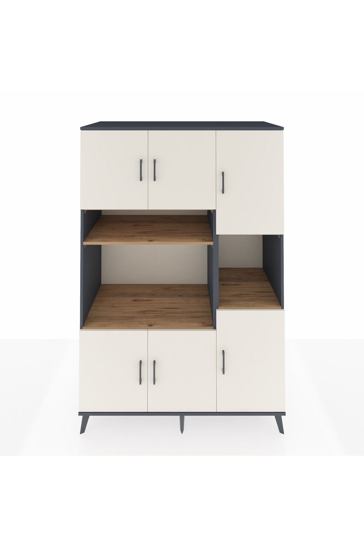 Kronos Dolap 9 Raflı 6 Kapaklı 132x59x195 Antrasit-Aytaşı/Çam