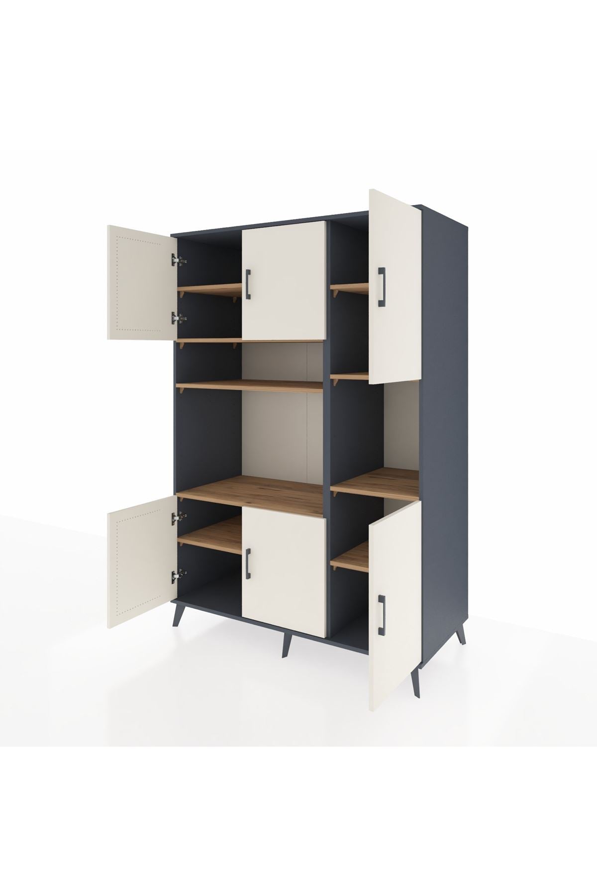 Kronos Dolap 9 Raflı 6 Kapaklı 132x59x195 Antrasit-Aytaşı/Çam