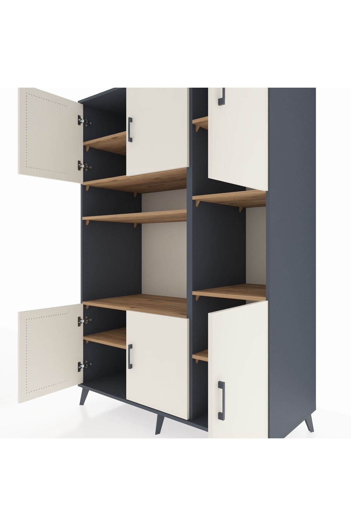 Kronos Dolap 9 Raflı 6 Kapaklı 132x59x195 Antrasit-Aytaşı/Çam