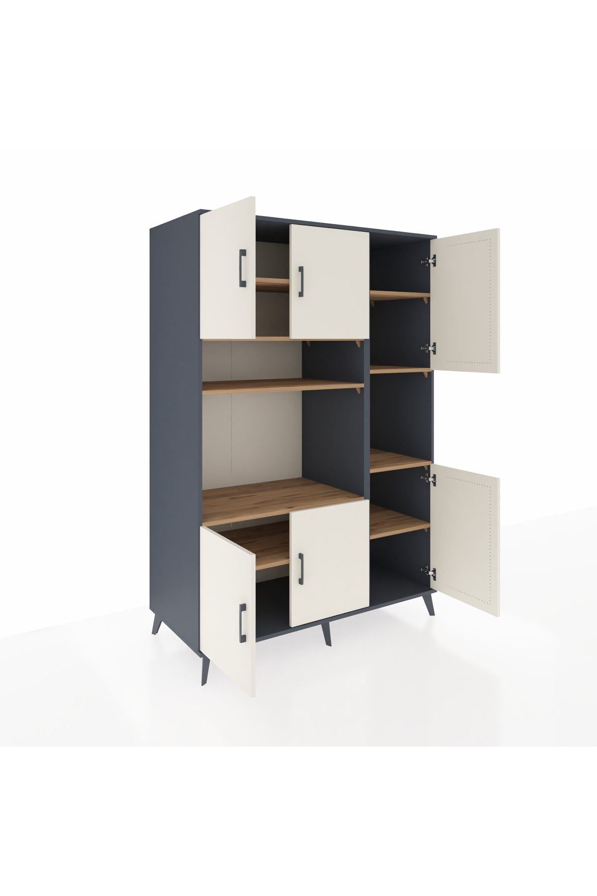 Kronos Dolap 9 Raflı 6 Kapaklı 132x59x195 Antrasit-Aytaşı/Çam