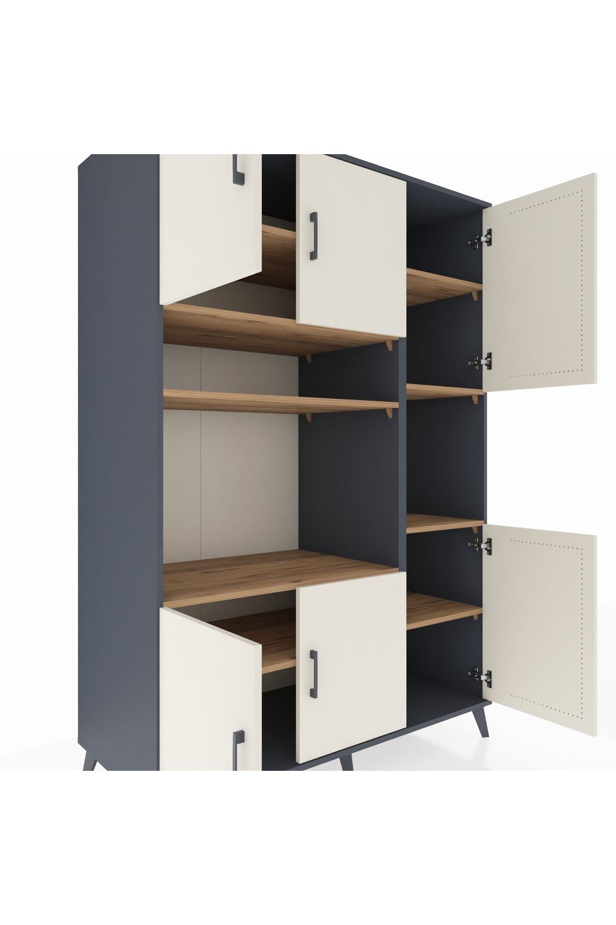 Kronos Dolap 9 Raflı 6 Kapaklı 132x59x195 Antrasit-Aytaşı/Çam