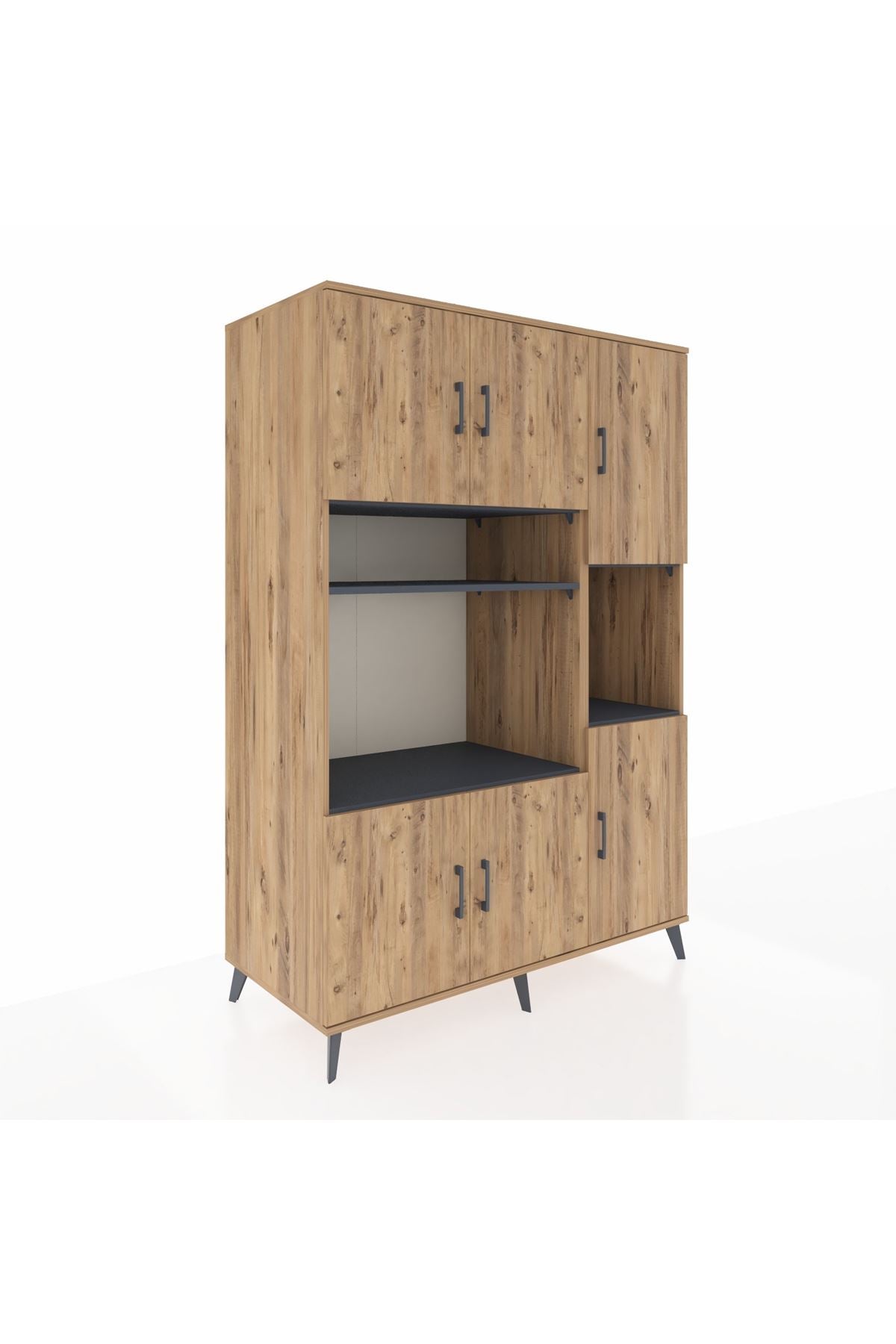 Kronos Dolap 9 Raflı 6 Kapaklı 132x59x195 Çam-Çam/Antrasit