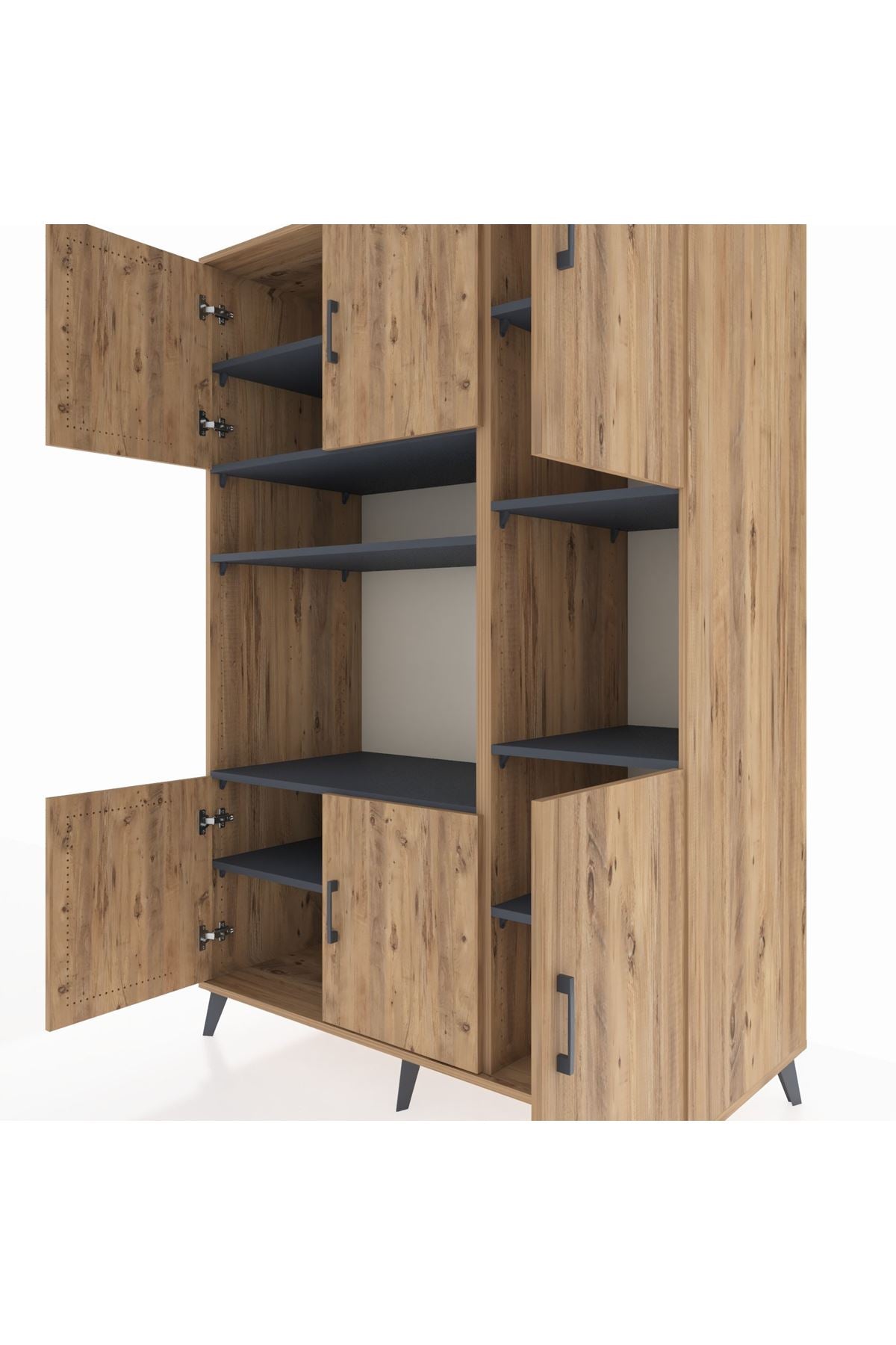 Kronos Dolap 9 Raflı 6 Kapaklı 132x59x195 Çam-Çam/Antrasit