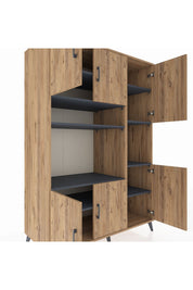 Kronos Dolap 9 Raflı 6 Kapaklı 132x59x195 Çam-Çam/Antrasit