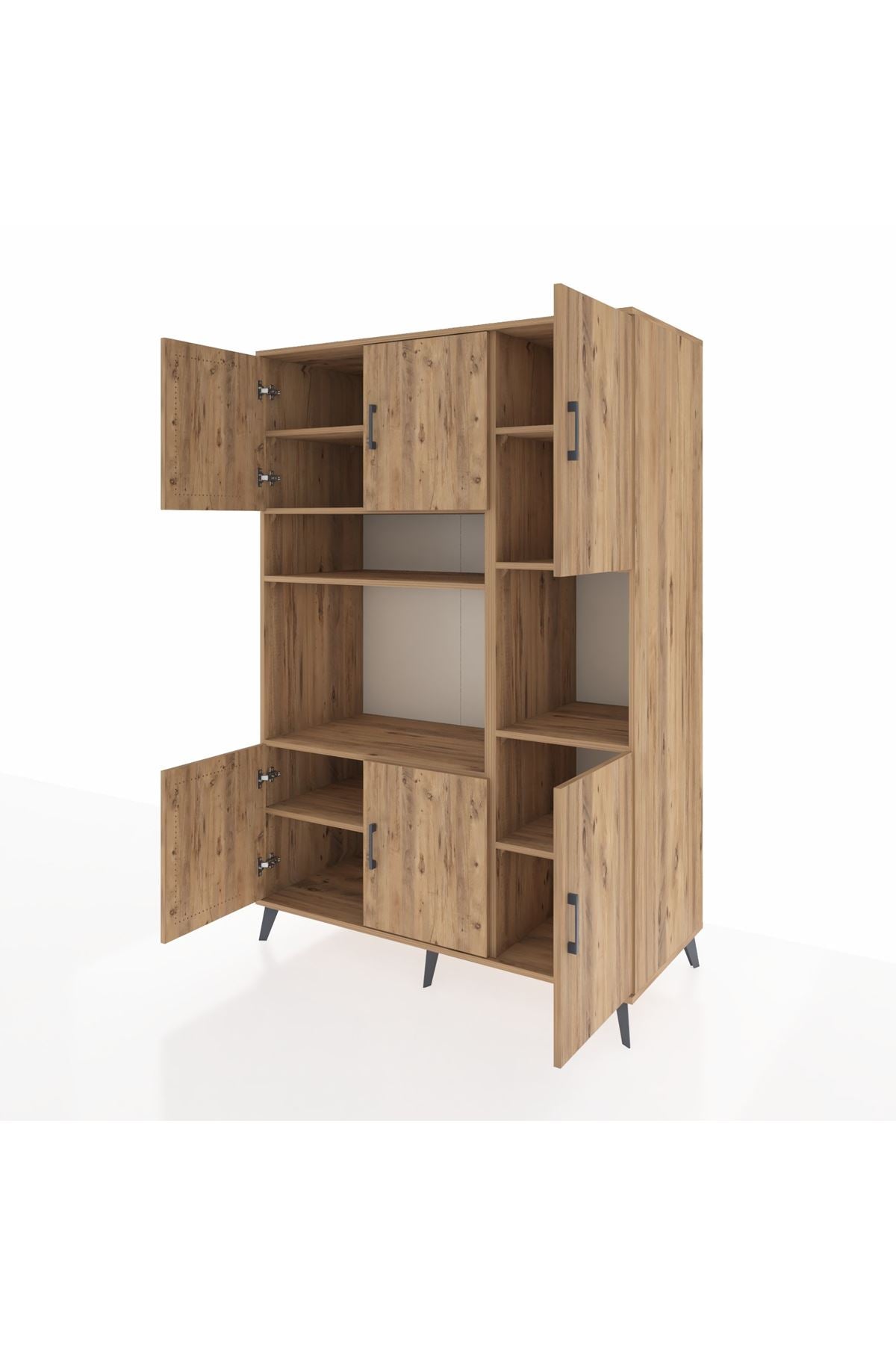 Kronos Dolap 9 Raflı 6 Kapaklı 132x59x195 Çam-Çam/Çam