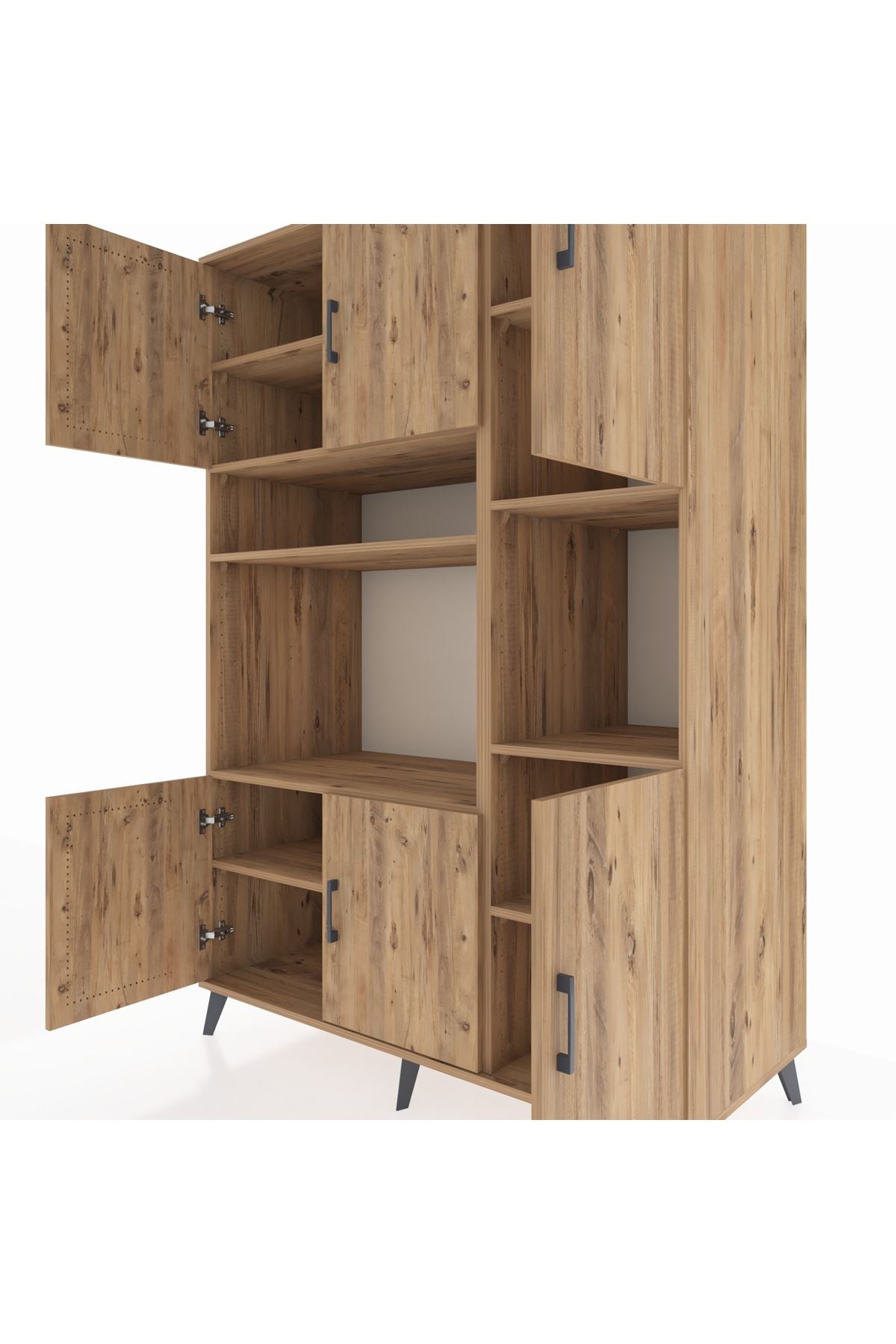 Kronos Dolap 9 Raflı 6 Kapaklı 132x59x195 Çam-Çam/Çam