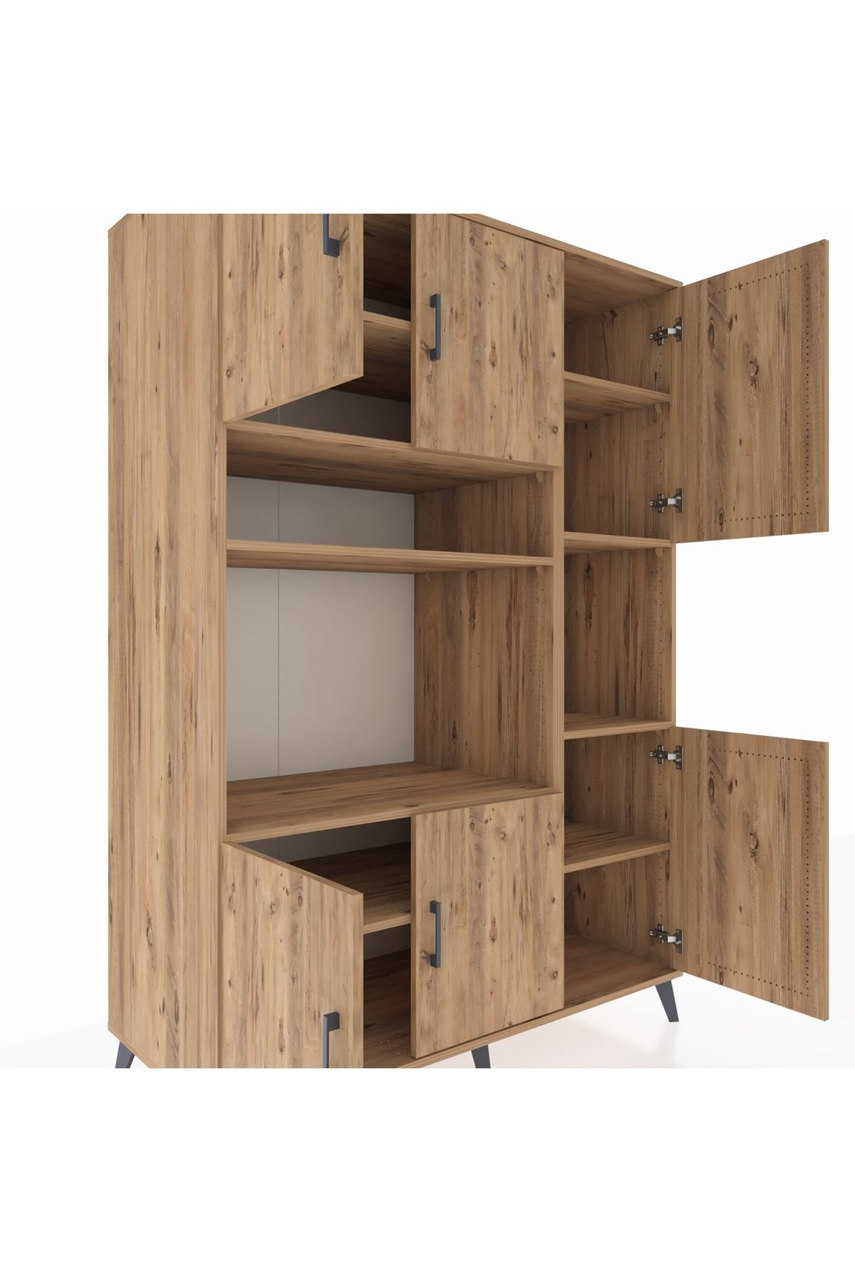 Kronos Dolap 9 Raflı 6 Kapaklı 132x59x195 Çam-Çam/Çam