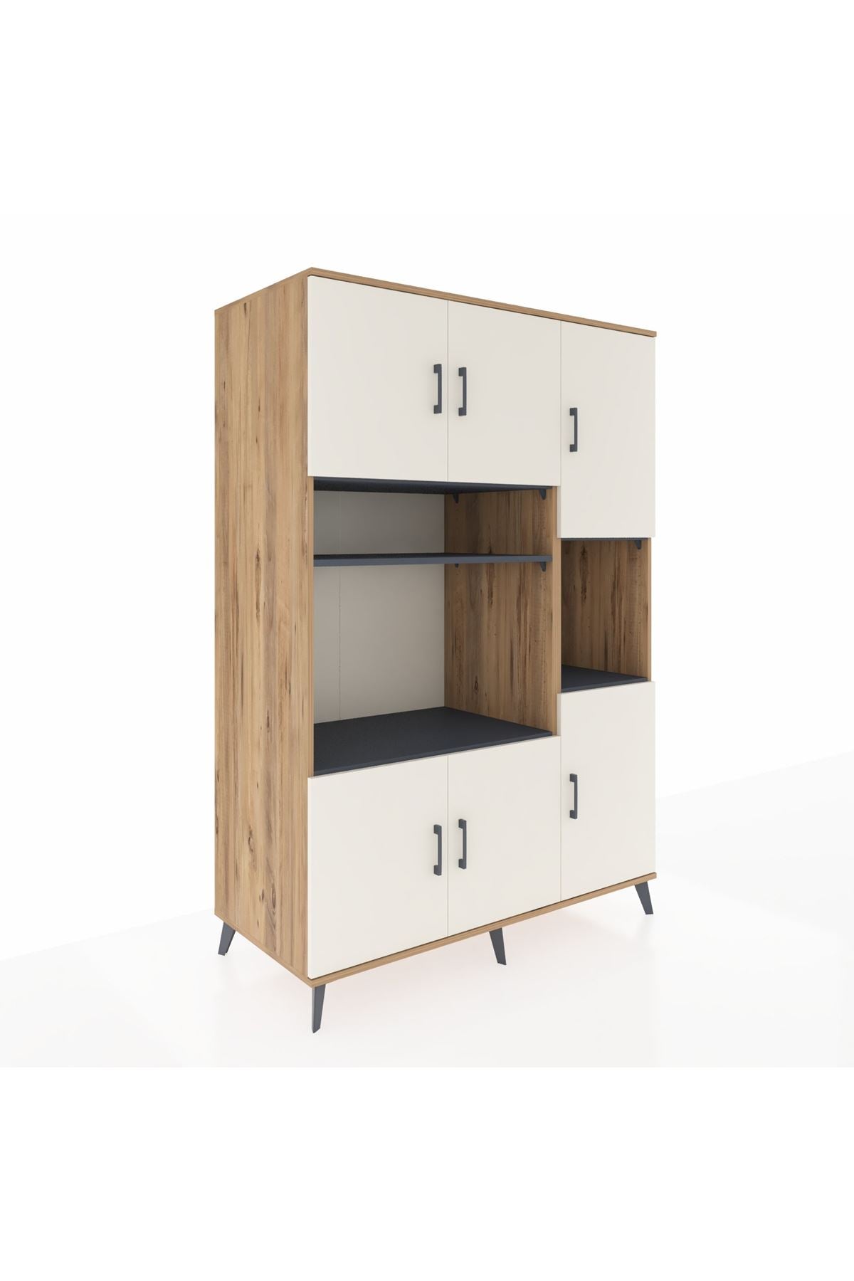 Kronos Dolap 9 Raflı 6 Kapaklı 132x59x195 Çam-Aytaşı/Antrasit